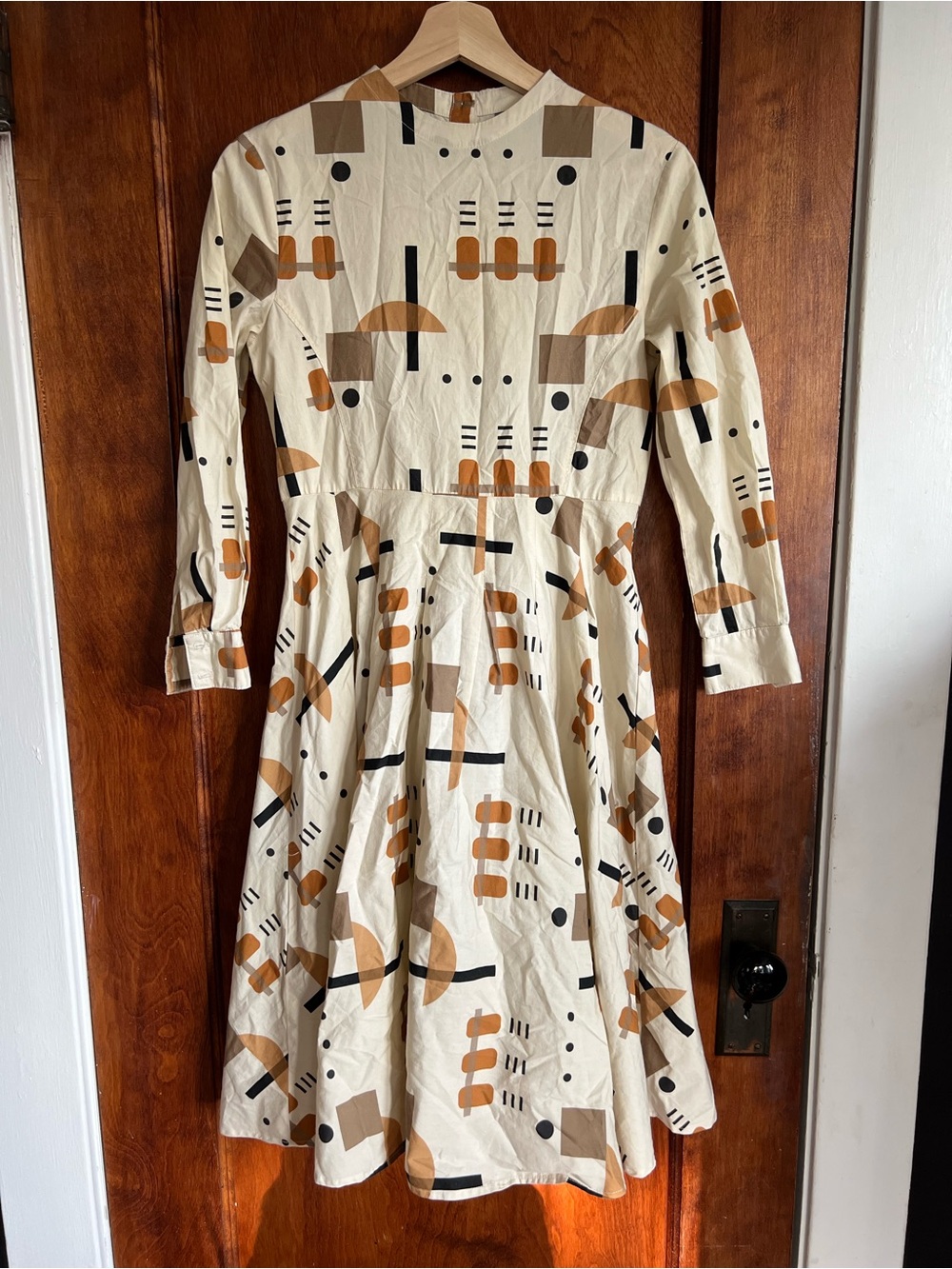 Selva Negra Cream Midi Dress with Tan & Black Geometric Print
